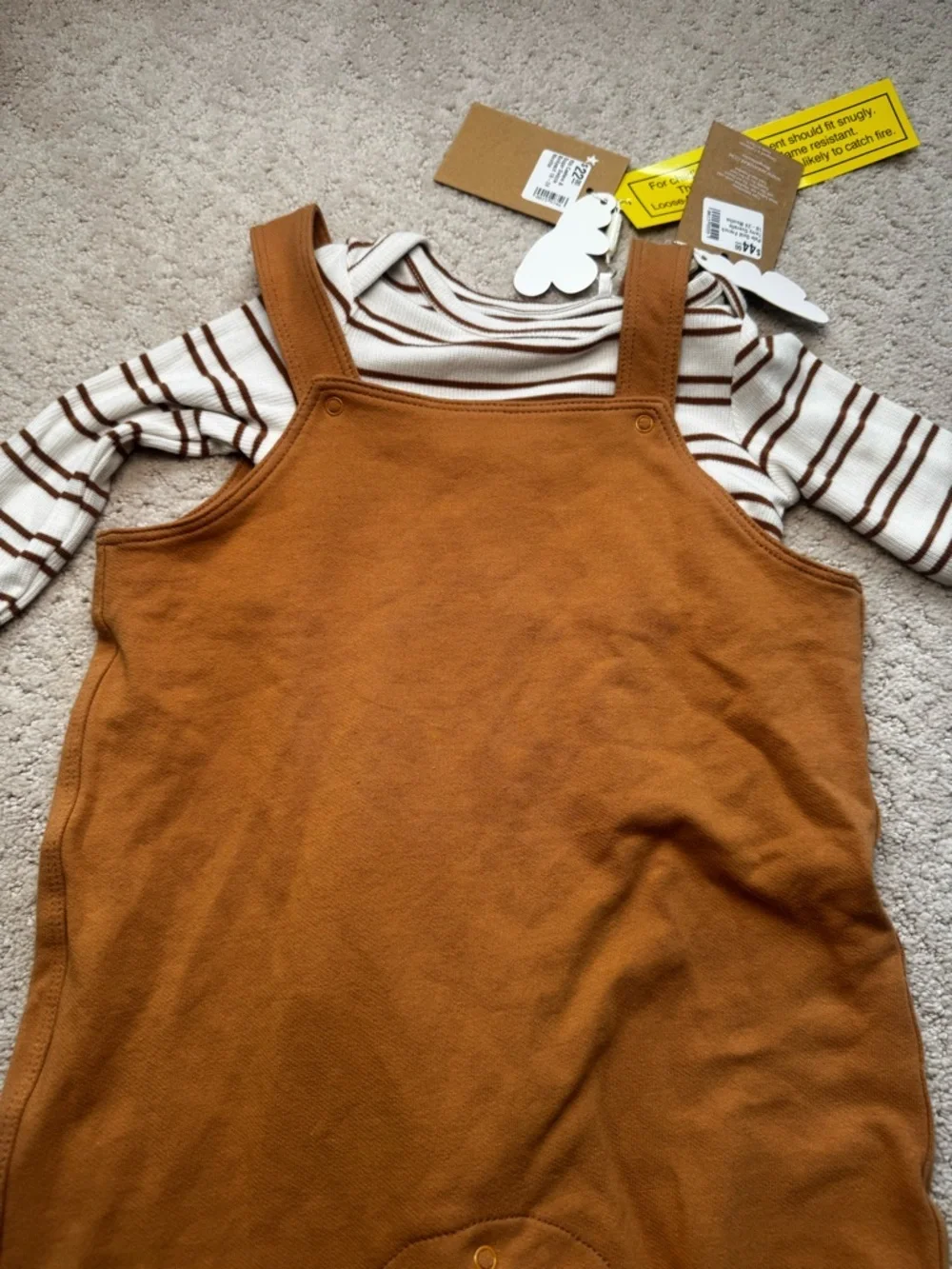 NWT Angel Dear Rust Brown Romper with Cream and Brown Striped Tee - 18-24M